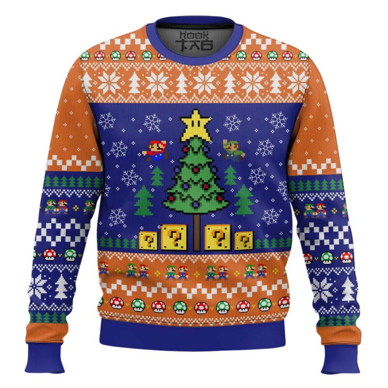 Hooktab Pine Tree Mario Bros Ugly Christmas Sweater