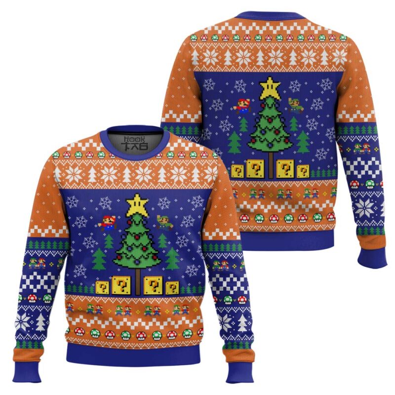 Hooktab Pine Tree Mario Bros Ugly Christmas Sweater Hooktab Pine Tree Mario Bros Ugly Christmas Sweater