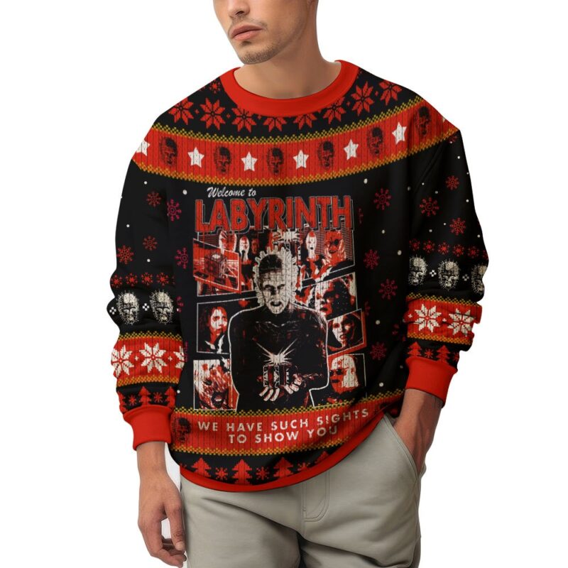 Hooktab Pinhead Welcome To Labyrinth Hellraiser Ugly Christmas Sweater Hooktab Pinhead Welcome To Labyrinth Hellraiser Ugly Christmas Sweater