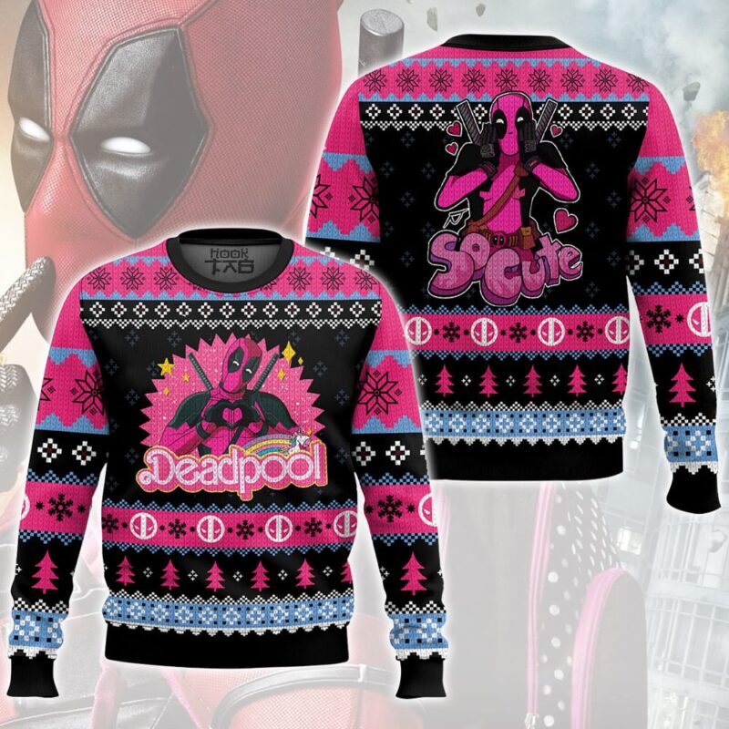 Hooktab Pink Deadpool Ugly Christmas Sweater Hooktab Pink Deadpool Ugly Christmas Sweater