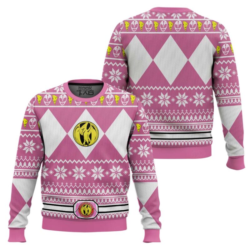 Hooktab Pink Power Rangers Ugly Christmas Sweater Hooktab Pink Power Rangers Ugly Christmas Sweater