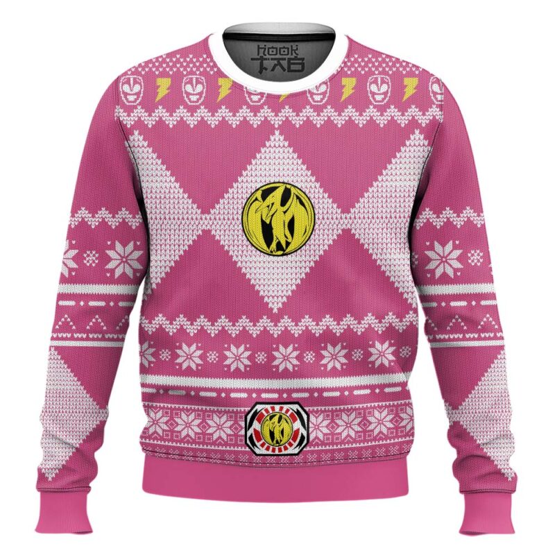 Hooktab Pink Ranger Mighty Morphin Power Ranger Ugly Christmas Sweater