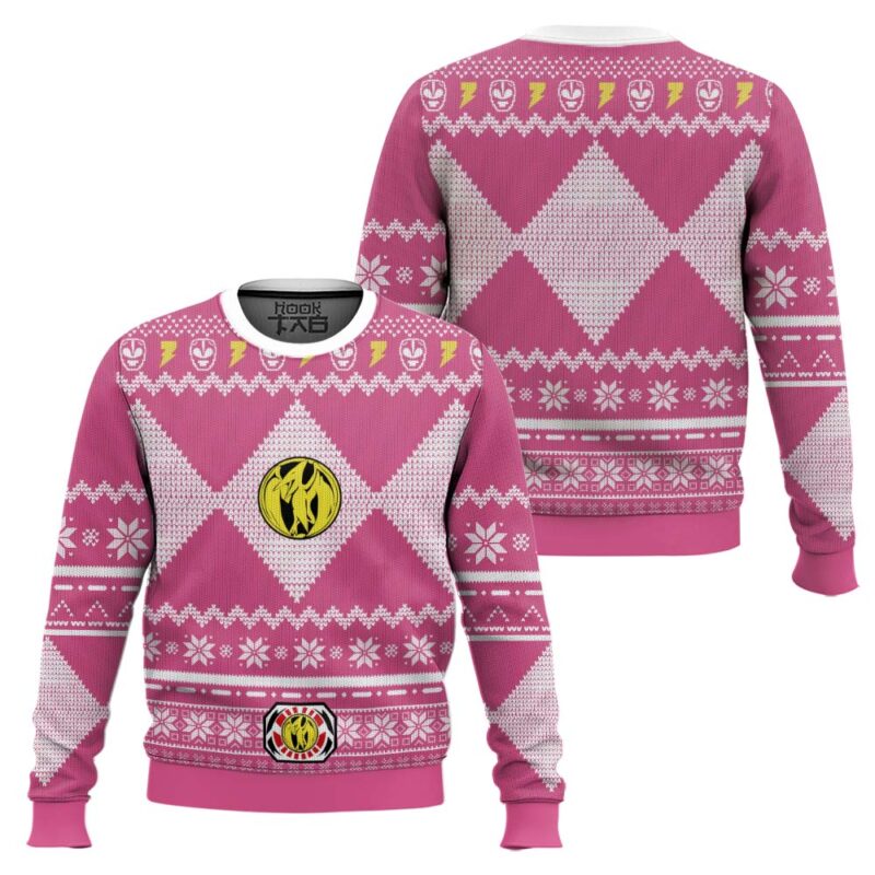 Hooktab Pink Ranger Mighty Morphin Power Ranger Ugly Christmas Sweater Hooktab Pink Ranger Mighty Morphin Power Ranger Ugly Christmas Sweater