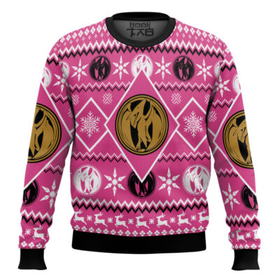 Hooktab Pink Ranger Mighty Morphin Ugly Christmas Sweater