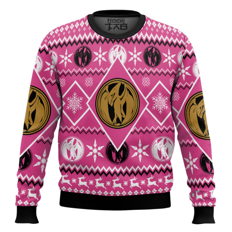 Hooktab Pink Ranger Mighty Morphin Ugly Christmas Sweater