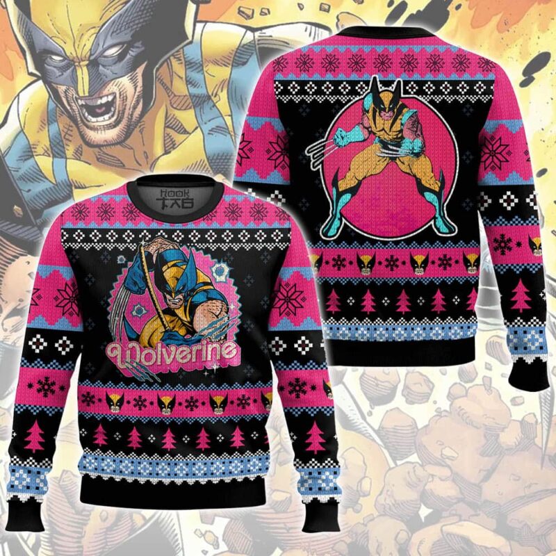 Hooktab Pink Wolverine Ugly Christmas Sweater Hooktab Pink Wolverine Ugly Christmas Sweater