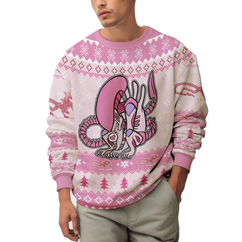 Hooktab Pink Xenomorph Alien Ugly Christmas Sweater Hooktab Pink Xenomorph Alien Ugly Christmas Sweater