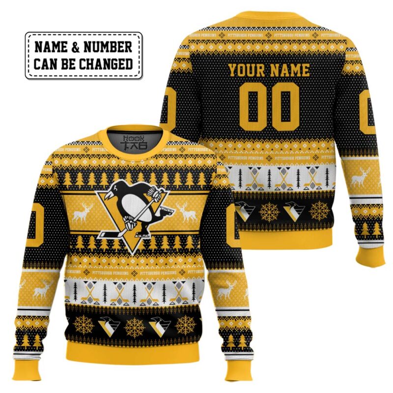 Hooktab Pittsburgh Penguins - Custom Name And Number Ugly Sweater Hooktab Pittsburgh Penguins - Custom Name And Number Ugly Sweater