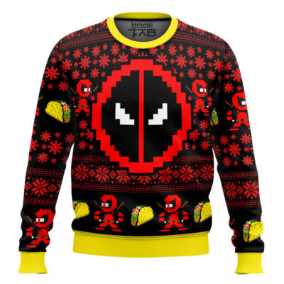 Hooktab Pixel Deadpool Ugly Christmas Sweater