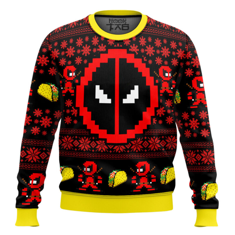 Hooktab Pixel Deadpool Ugly Christmas Sweater