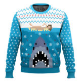 Hooktab Pixel Jaws 1975 Ugly Christmas Sweater