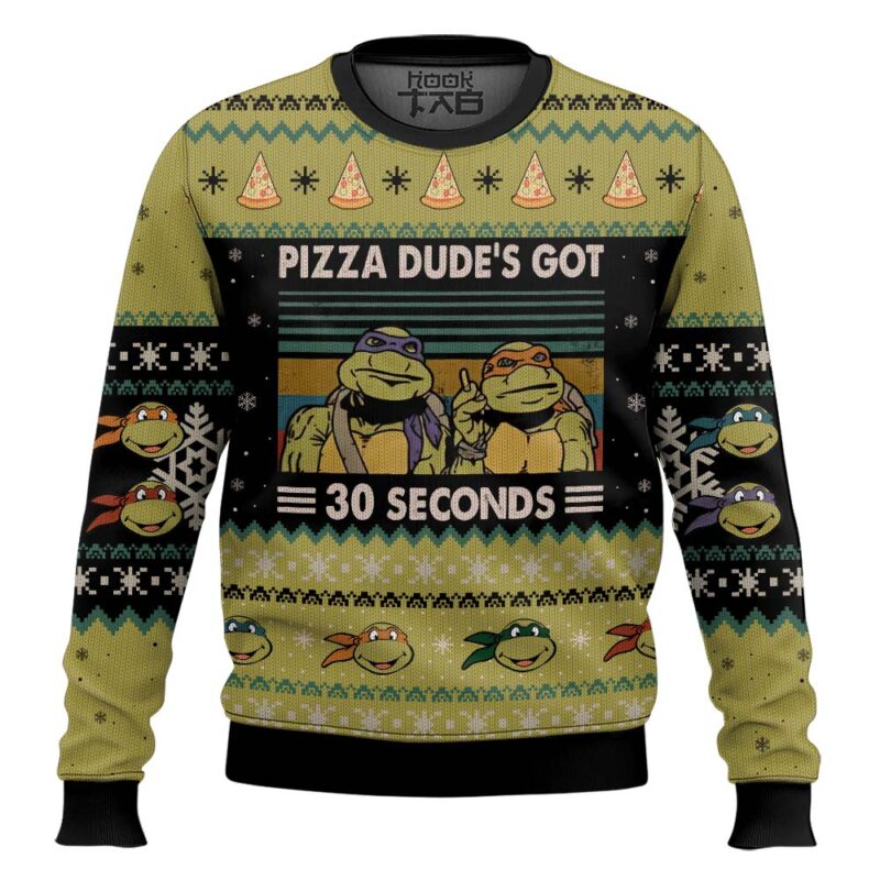 Hooktab Pizza Dude’s Got 30 Seconds Mutatant Ninja Turtles Ugly Christmas Sweater