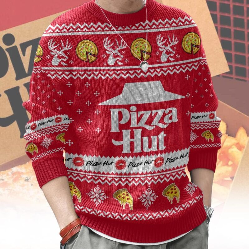 Hooktab Pizza Hut Ugly Christmas Sweater Hooktab Pizza Hut Ugly Christmas Sweater
