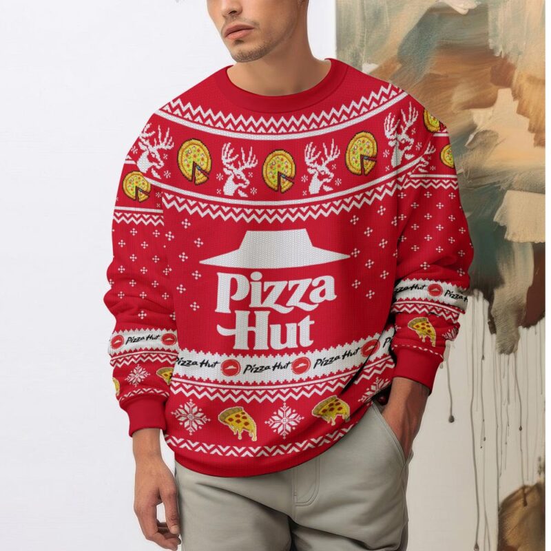 Hooktab Pizza Hut Ugly Christmas Sweater Hooktab Pizza Hut Ugly Christmas Sweater