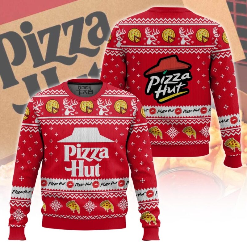 Hooktab Pizza Hut Ugly Christmas Sweater Hooktab Pizza Hut Ugly Christmas Sweater