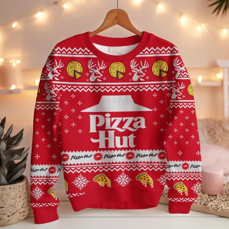 Hooktab Pizza Hut Ugly Christmas Sweater Hooktab Pizza Hut Ugly Christmas Sweater