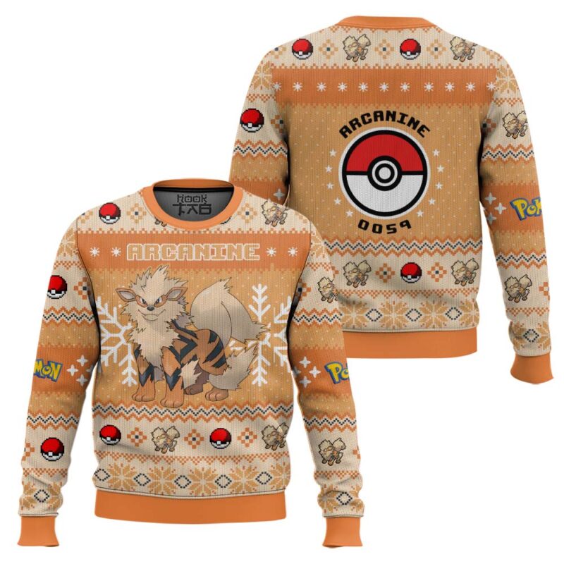Hooktab Pokemon Gen 1 Arcanine Ugly Christmas Sweater Hooktab Pokemon Gen 1 Arcanine Ugly Christmas Sweater