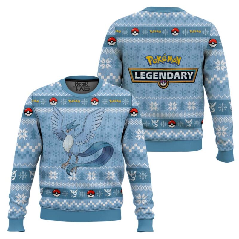 Hooktab Pokemon Gen 1 Articuno Ugly Christmas Sweater Hooktab Pokemon Gen 1 Articuno Ugly Christmas Sweater