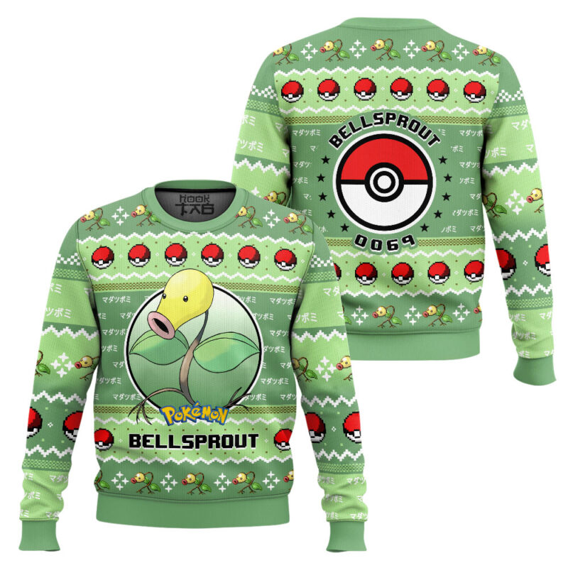 Hooktab Pokemon Gen 1 Bellsprout Ugly Christmas Sweater Hooktab Pokemon Gen 1 Bellsprout Ugly Christmas Sweater