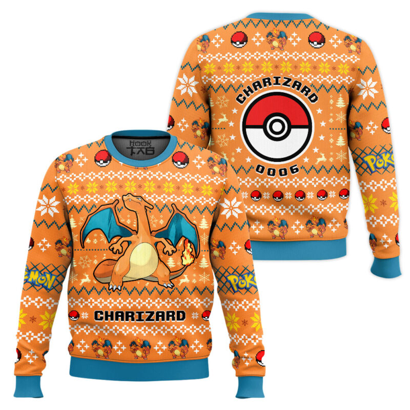 Hooktab Pokemon Gen 1 Charizard Ugly Christmas Sweater Hooktab Pokemon Gen 1 Charizard Ugly Christmas Sweater