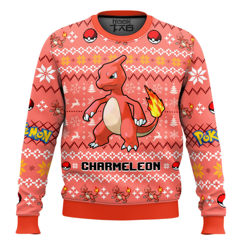 Hooktab Pokemon Gen 1 Charmeleon Ugly Christmas Sweater Hooktab Pokemon Gen 1 Charmeleon Ugly Christmas Sweater