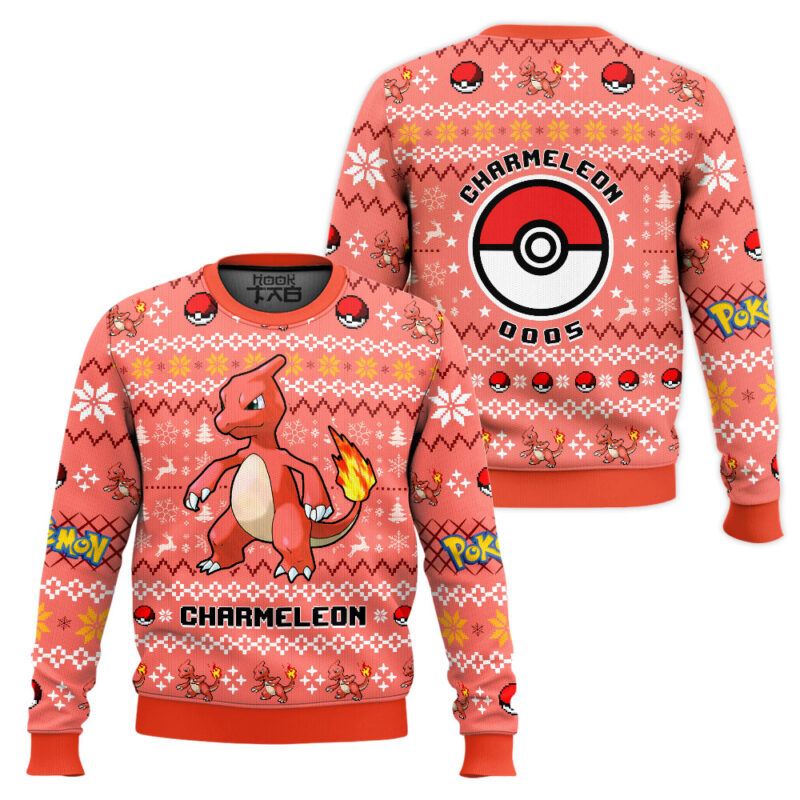 Hooktab Pokemon Gen 1 Charmeleon Ugly Christmas Sweater Hooktab Pokemon Gen 1 Charmeleon Ugly Christmas Sweater