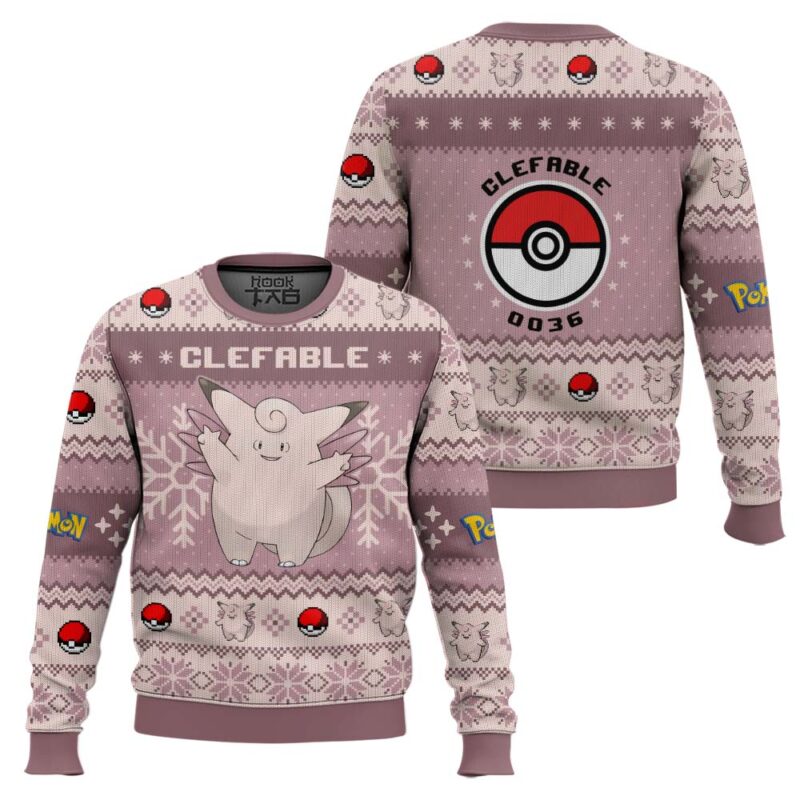 Hooktab Pokemon Gen 1 Clefable Ugly Christmas Sweater Hooktab Pokemon Gen 1 Clefable Ugly Christmas Sweater