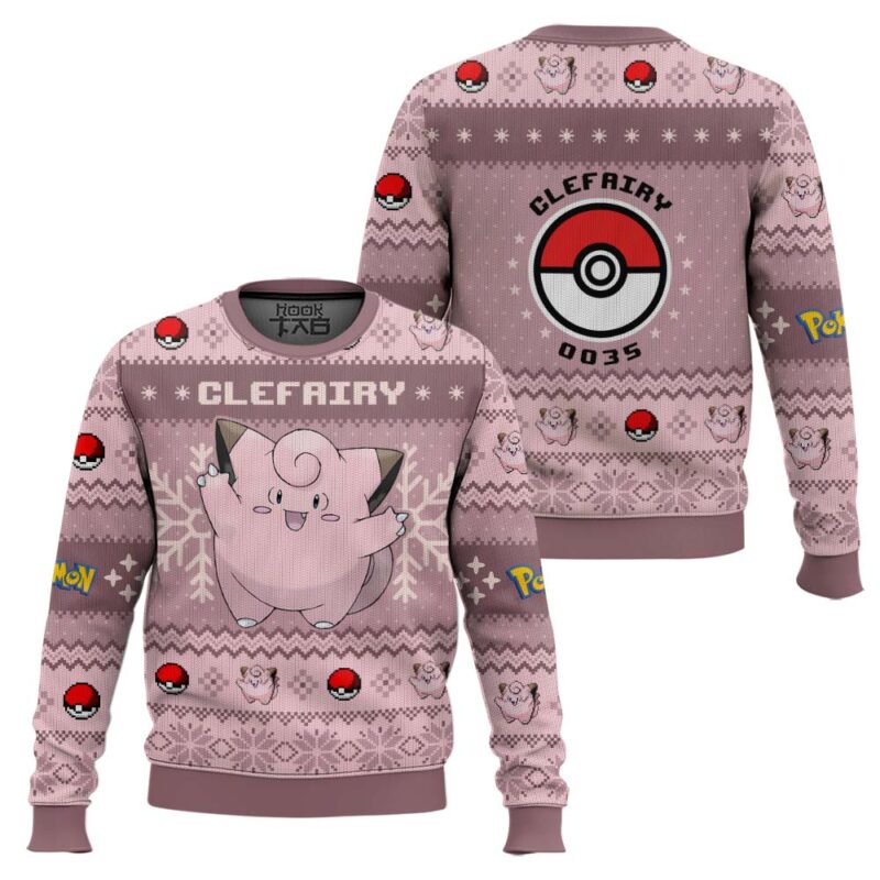 Hooktab Pokemon Gen 1 Clefairy Ugly Christmas Sweater Hooktab Pokemon Gen 1 Clefairy Ugly Christmas Sweater
