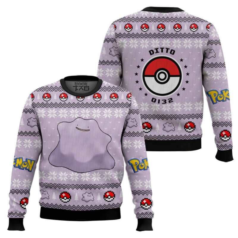 Hooktab Pokemon Gen 1 Ditto Ugly Christmas Sweater Hooktab Pokemon Gen 1 Ditto Ugly Christmas Sweater