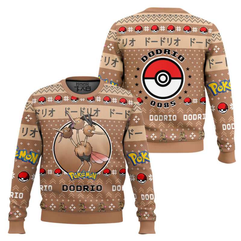 Hooktab Pokemon Gen 1 Dodrio Ugly Christmas Sweater Hooktab Pokemon Gen 1 Dodrio Ugly Christmas Sweater