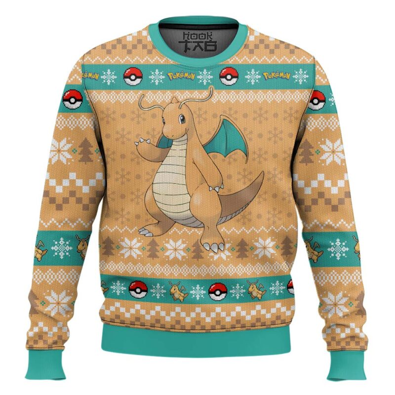Hooktab Pokemon Gen 1 Dragonite Ugly Christmas Sweater Hooktab Pokemon Gen 1 Dragonite Ugly Christmas Sweater