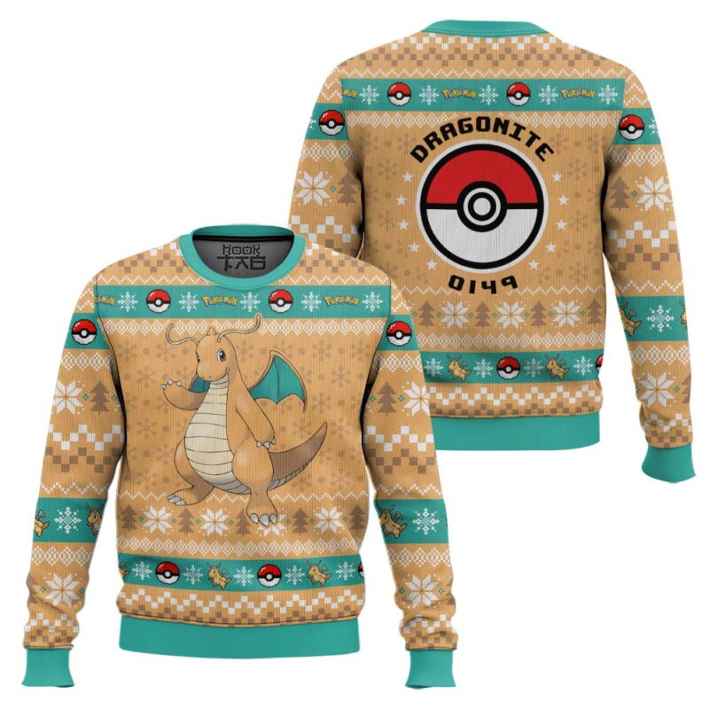 Hooktab Pokemon Gen 1 Dragonite Ugly Christmas Sweater Hooktab Pokemon Gen 1 Dragonite Ugly Christmas Sweater