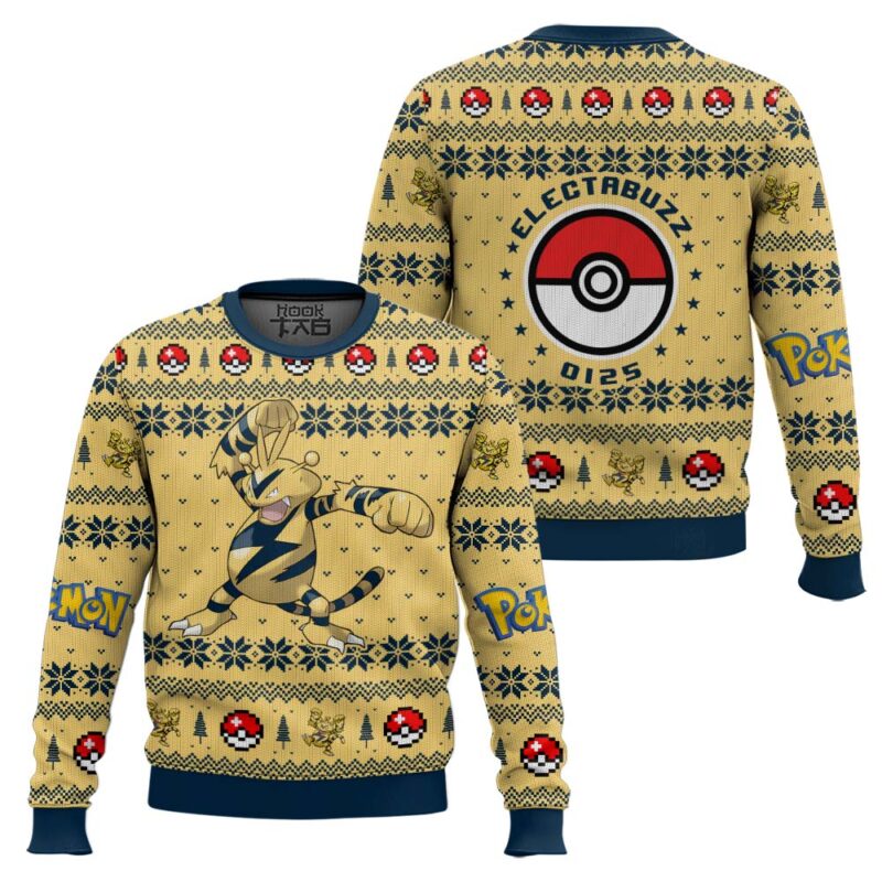 Hooktab Pokemon Gen 1 Electabuzz Ugly Christmas Sweater Hooktab Pokemon Gen 1 Electabuzz Ugly Christmas Sweater