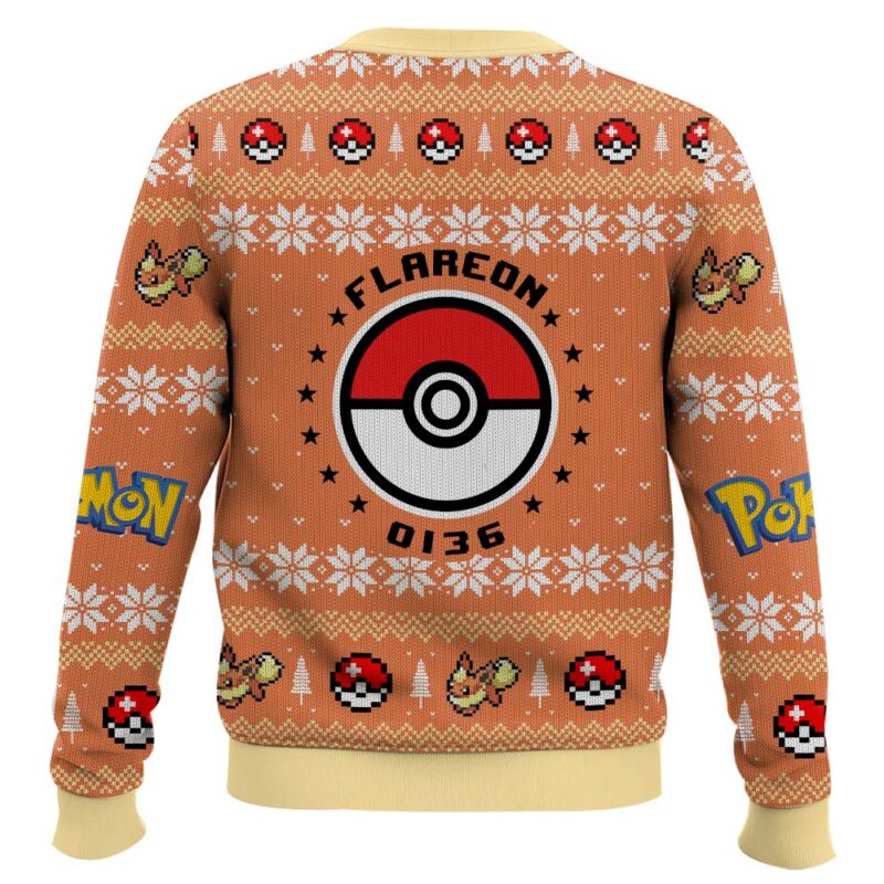 Hooktab Pokemon Gen 1 Flareon Ugly Christmas Sweater Hooktab Pokemon Gen 1 Flareon Ugly Christmas Sweater
