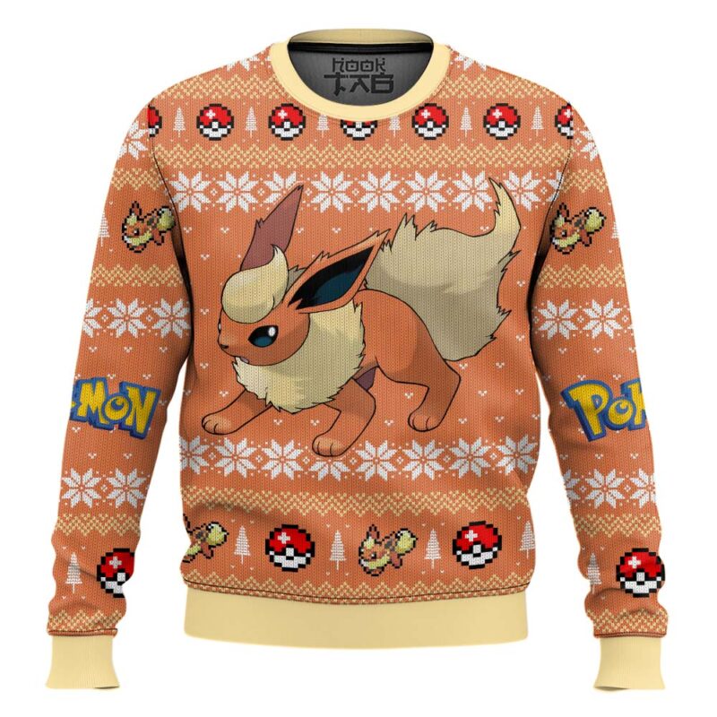 Hooktab Pokemon Gen 1 Flareon Ugly Christmas Sweater Hooktab Pokemon Gen 1 Flareon Ugly Christmas Sweater