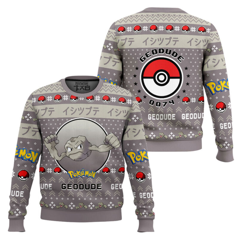 Hooktab Pokemon Gen 1 Geodude Ugly Christmas Sweater Hooktab Pokemon Gen 1 Geodude Ugly Christmas Sweater