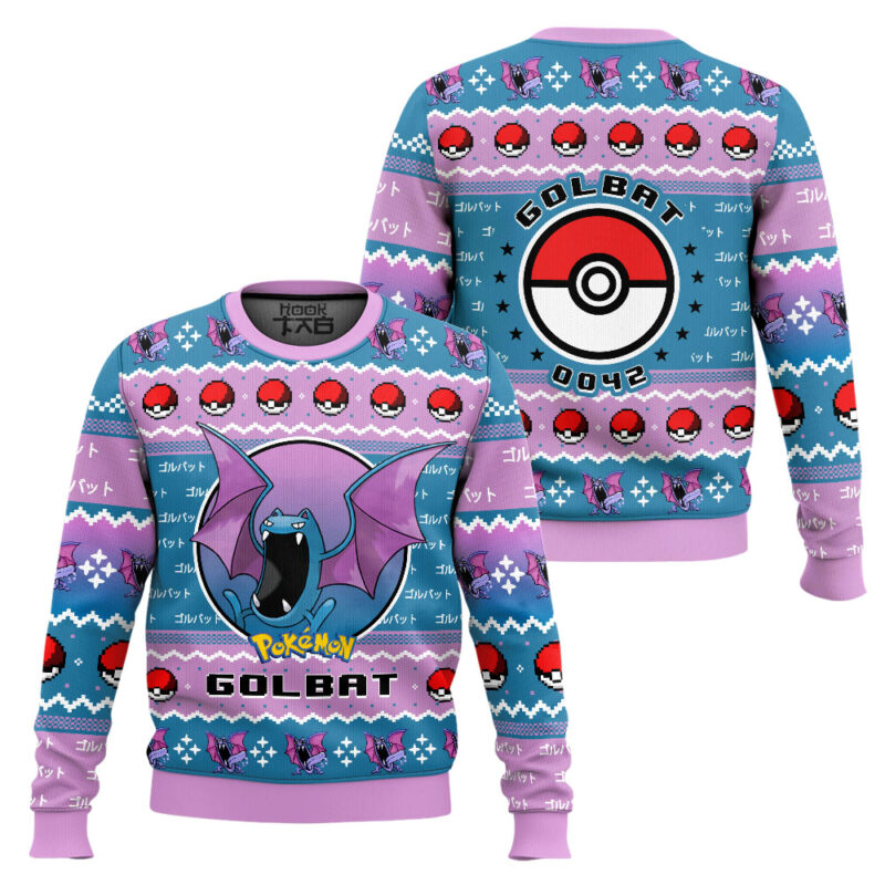 Hooktab Pokemon Gen 1 Golbat Ugly Christmas Sweater Hooktab Pokemon Gen 1 Golbat Ugly Christmas Sweater