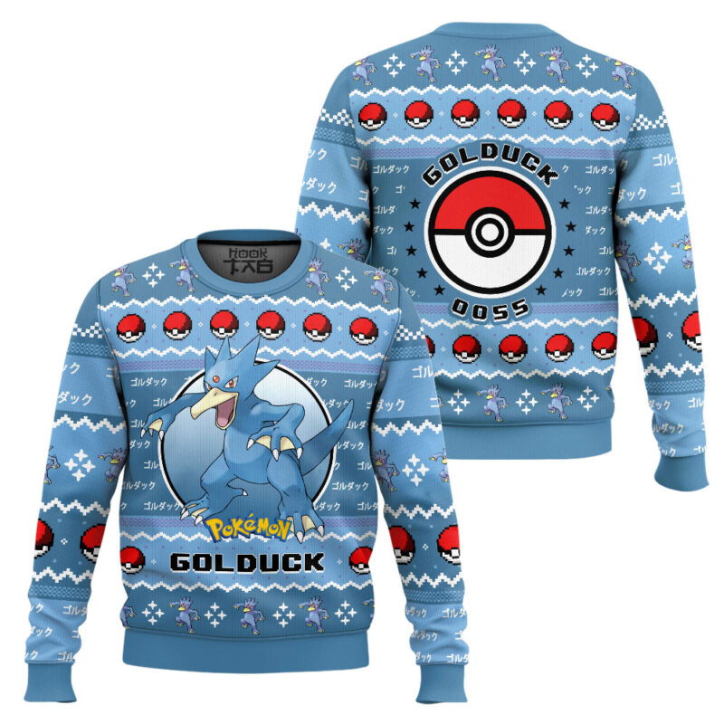 Hooktab Pokemon Gen 1 Golduck Ugly Christmas Sweater Hooktab Pokemon Gen 1 Golduck Ugly Christmas Sweater