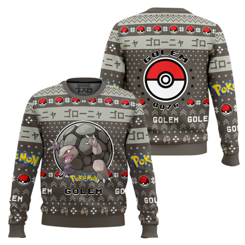 Hooktab Pokemon Gen 1 Golem Ugly Christmas Sweater Hooktab Pokemon Gen 1 Golem Ugly Christmas Sweater
