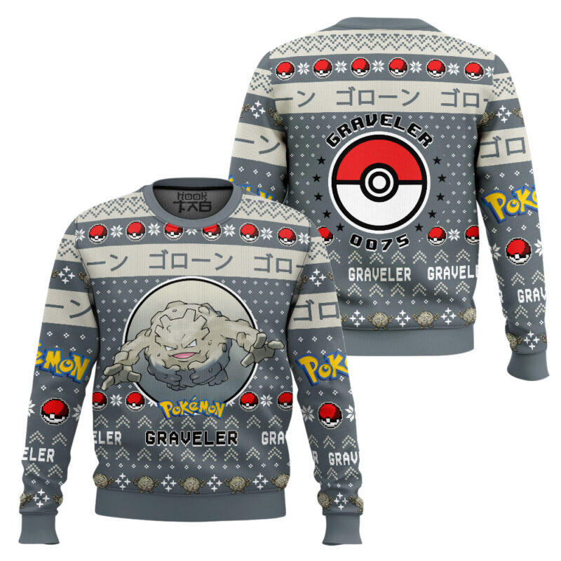 Hooktab Pokemon Gen 1 Graveler Ugly Christmas Sweater Hooktab Pokemon Gen 1 Graveler Ugly Christmas Sweater