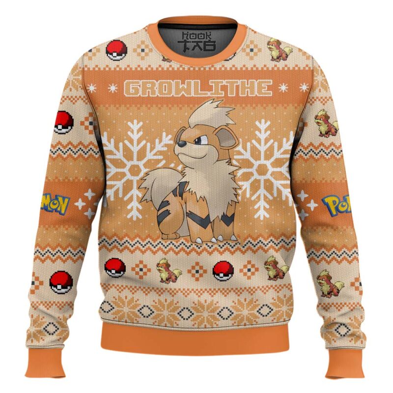 Hooktab Pokemon Gen 1 Growlithe Ugly Christmas Sweater