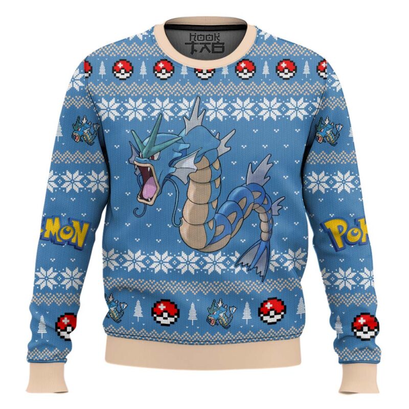 Hooktab Pokemon Gen 1 Gyarados Ugly Christmas Sweater Hooktab Pokemon Gen 1 Gyarados Ugly Christmas Sweater