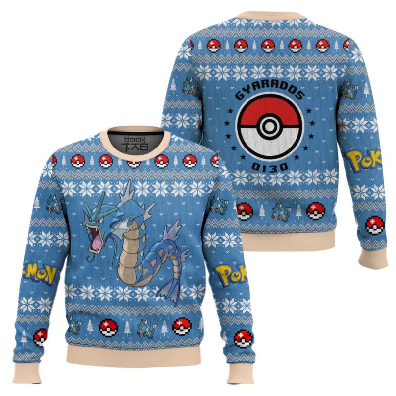 Hooktab Pokemon Gen 1 Gyarados Ugly Christmas Sweater Hooktab Pokemon Gen 1 Gyarados Ugly Christmas Sweater