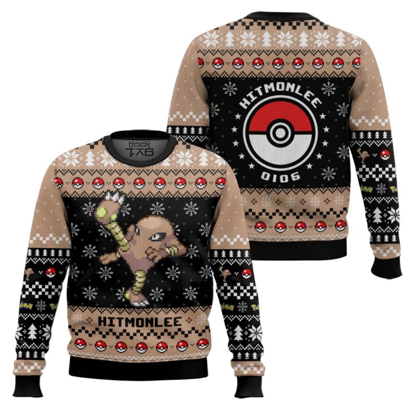 Hooktab Pokemon Gen 1 Hitmonlee Ugly Christmas Sweater Hooktab Pokemon Gen 1 Hitmonlee Ugly Christmas Sweater