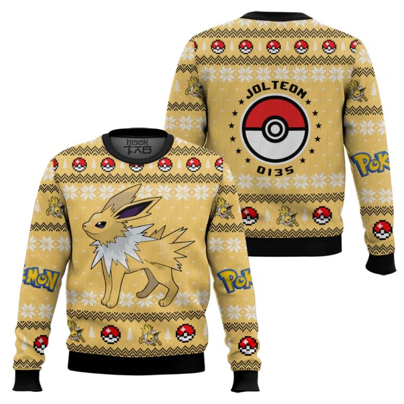 Hooktab Pokemon Gen 1 Jolteon Ugly Christmas Sweater Hooktab Pokemon Gen 1 Jolteon Ugly Christmas Sweater