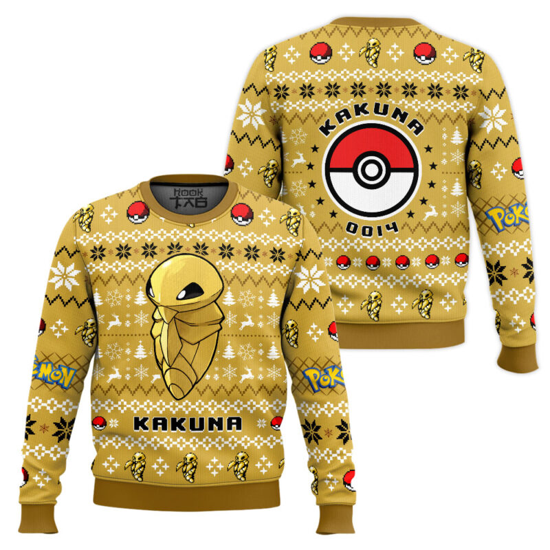 Hooktab Pokemon Gen 1 Kakuna Ugly Christmas Sweater Hooktab Pokemon Gen 1 Kakuna Ugly Christmas Sweater