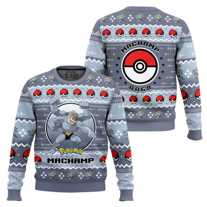 Hooktab Pokemon Gen 1 Machamp Ugly Christmas Sweater Hooktab Pokemon Gen 1 Machamp Ugly Christmas Sweater