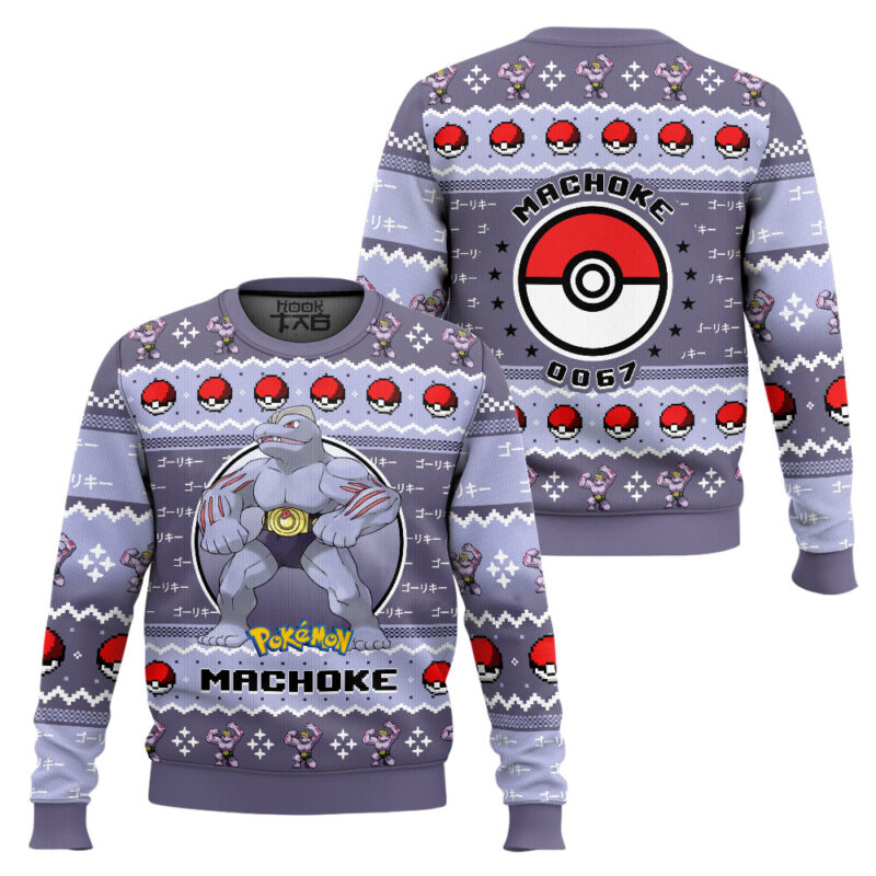 Hooktab Pokemon Gen 1 Machoke Ugly Christmas Sweater Hooktab Pokemon Gen 1 Machoke Ugly Christmas Sweater