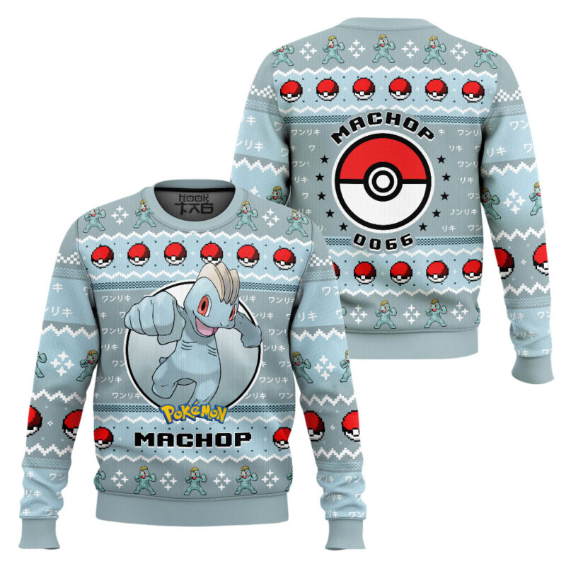 Hooktab Pokemon Gen 1 Machop Ugly Christmas Sweater Hooktab Pokemon Gen 1 Machop Ugly Christmas Sweater