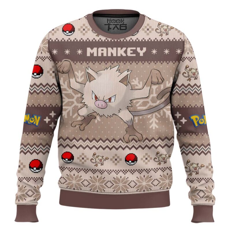 Hooktab Pokemon Gen 1 Mankey Ugly Christmas Sweater